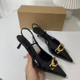 Ladies' Pointed-toe Metallic-buckle Slip-on Stiletto Heel Sandals Quality Elegant Style Women Heel Pumps