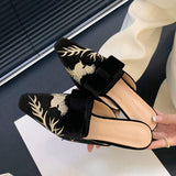 5CM Low Retro Bow Embroidery Slipper Loafer Fashion Female Talons Pour Femmes Kitten Mules Heels