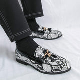 Classic Design Snake Pattern Slip on Durable Good Quality Fashion Tassel Loafer Dress Shoes