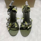 New Arrival Women's Dark Green High Heel Sandals with Leaf Embellishments - Versatile Sexy Casual Footwear for Ladies
