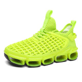 Mens Neon Green Running Shoes Hollow Sole Blade Sneakers Breathable Lightweight Athletic Footwear Cool Summer Walking Trainers