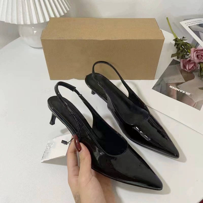 Patent Leather Women Sexy Stiletto Pumps Summer New Arrival Back-Strap Sandals, Pointed-Toe Women's Work Shoes