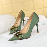 Trendy Color Big Chain Ladies Pointed Toe Pumps Fashion Heels for Women