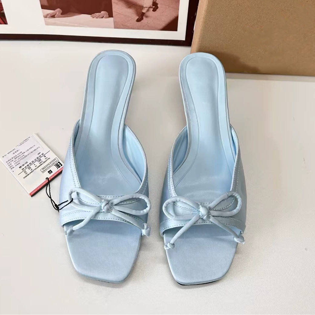 Summer New Arrival Women's Elegant Fresh Square-toe Bowknot Heel Minimalist Open-toe Stiletto Mules