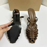 Elegant Celebrity-style Pumps With Closed Toe Vamp and Back Ankle Strap Women Low Heeled Sandals