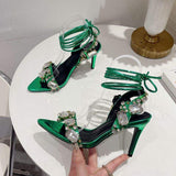 8.5CM Sexy Talons Aiguilles Luxury Rhinestone Diamond Sandals Lace-up Heels for Ladies