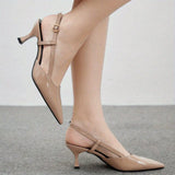 New French-Chic Pointed-Toe Women Nude Thin Heel Sandals Apricot Color Ankle Strap Design High Heel Pumps