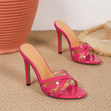 Rose Sandals Women Sexy Heels Stiletto Open Toe Slide Cross Strap Dress Shoes Party Wedding Night Slippers