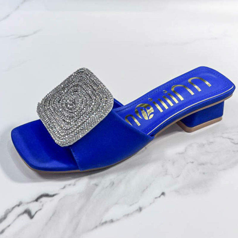 Chaussure Femme Sandales Luxe Slides Rhinestone Fashion Chunky Low Heel Summer 2025 Sandals for Women