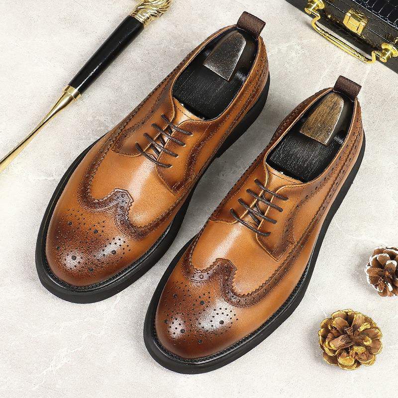 Hand-Finished Genuine Leather Brogue Oxfords: Thick Sole Dress Shoes for Business & Weddings