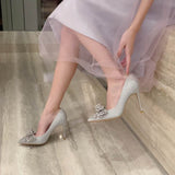 6CM/8CM/ 10CM Bling Glitter Sandales Talon Femme Elegant Trendy Pumps Silver Wedding Heels for Ladies