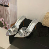 Luxury Women Slip On Heeled Sandals Elegant Peep Toe Mules Evening Dress Shoes Slippers