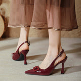 Haut Talons Trendy Wine Red Color Sexy Slingbacks Fancy Bow Heels for Ladies
