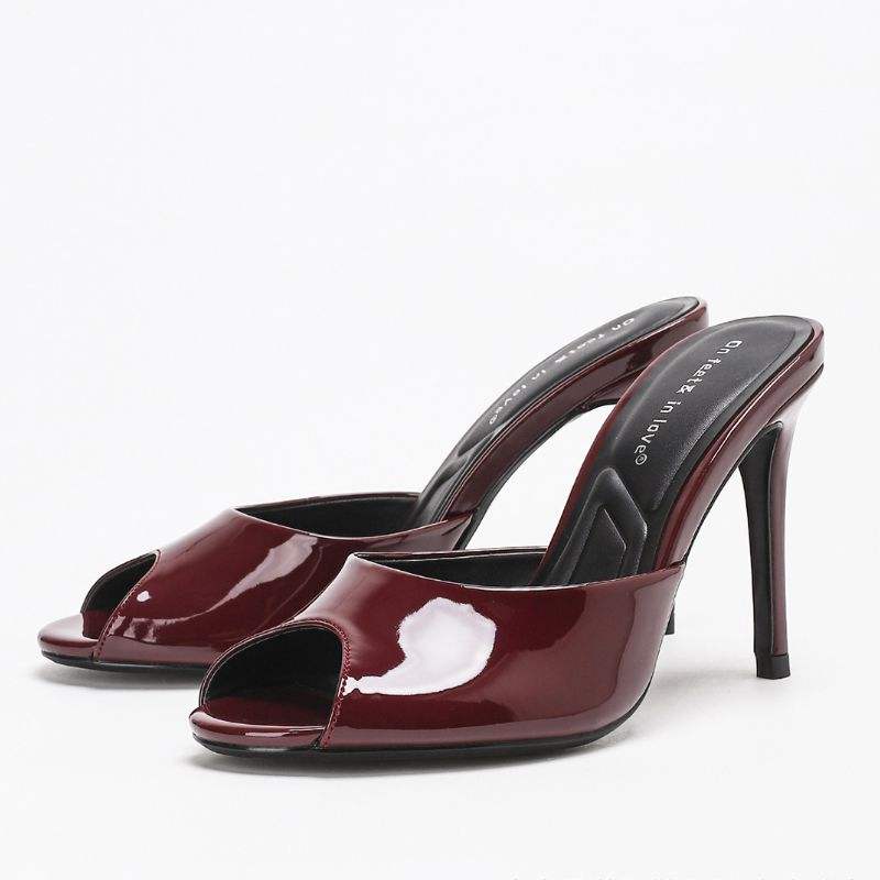 Peep Toe Talon Pantoufle \New Arrival Female Shoes Burgundy Fashion Slippers Women Mules Heels