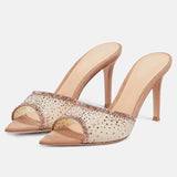 Talons Femme Mature Sexy Beautiful Rhinestone Elegant Peep Open Toe Shoes Heels for Ladies