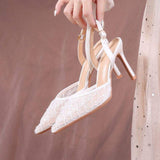 White Talons Dames Luxury Wedding Slingback Sandals Shoes Women Heel for Ladies