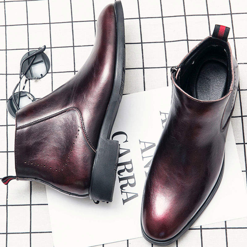 Classy Designers Red Color Ankle Boots Comfortable High Top Wedding Dress Shoes Men Genuine Leather Boots
