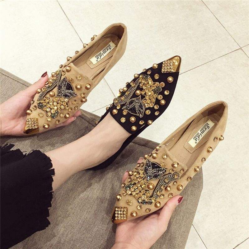 Rivet Studded Comfort Soft Flat Shoes Slippers Suede 2024 Women's Loafers