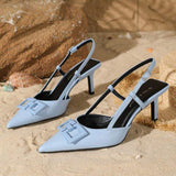 Talon Elegant Light Blue Buckle Slingback Stiletto Heels Pointed Toe Dress Pumps for Wedding & Evening Party