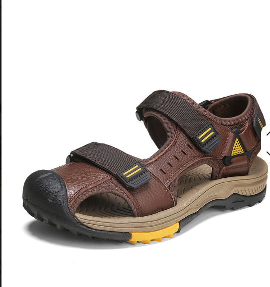 Genuine Leather Top Quality Toe-Cover Comfortable Band Strap Casual Slip on Summer Sandals Shoes for Men