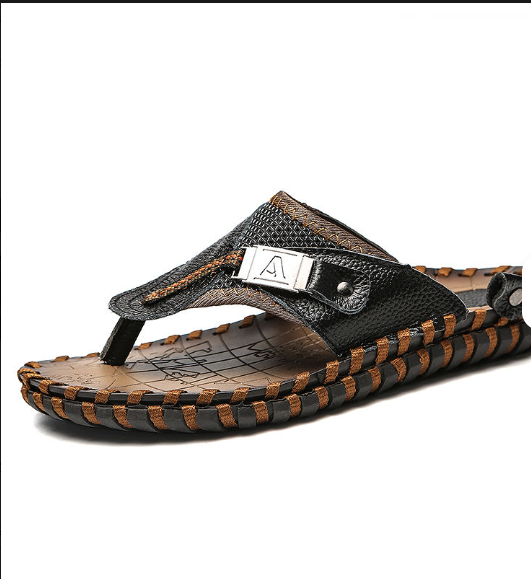 Summer Cool Comfortable Soft Full Grain Genuine Leather Slippers Casual Flip Flop for Men