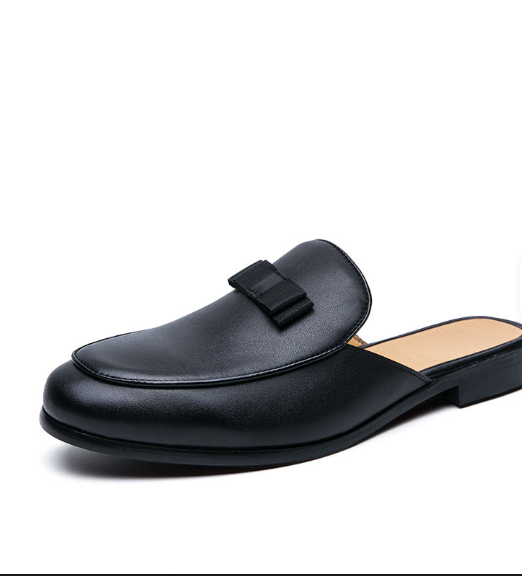 Babouche Homme En Black Dress Shoes Slip on Flat Casual Shoes for Men Dress Half Shoes