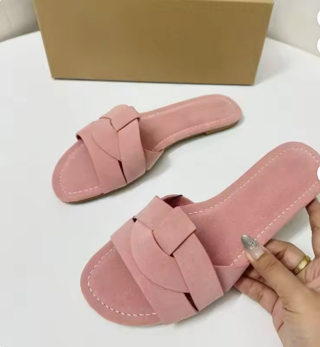 New Cross Strap Knotted Design Slide Slippers Fashion Casual Summer Women's Suede Flat Sandals