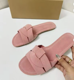 New Cross Strap Knotted Design Slide Slippers Fashion Casual Summer Women's Suede Flat Sandals