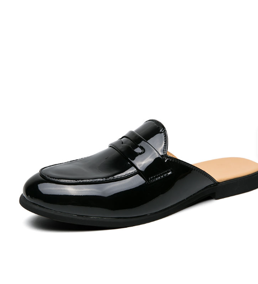 Patent Leather Pointed Toe Semi-slippers White Slip-on Casual Comfortable Penny Half Loafers Shoes