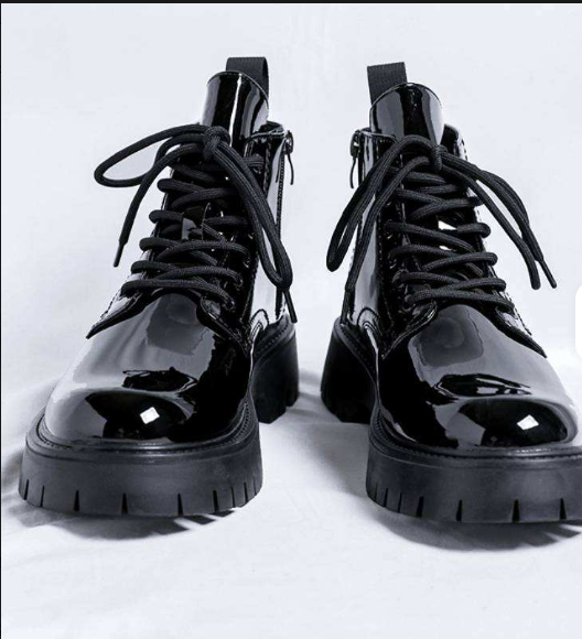 Side Zip Closure Lace up High Top Fancy Dress Wedding Shoes Comfortable Durable Patent Leather Men Boots