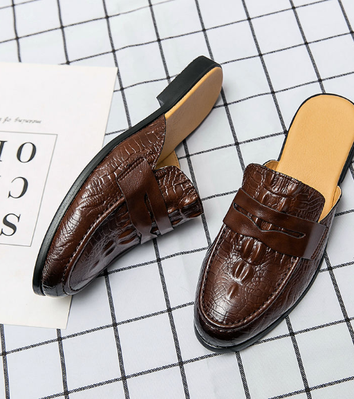 Babouche Homme En Cuir Black PU Leather Fashion Mules Slip on Casual Half Loafers for Men Shoes
