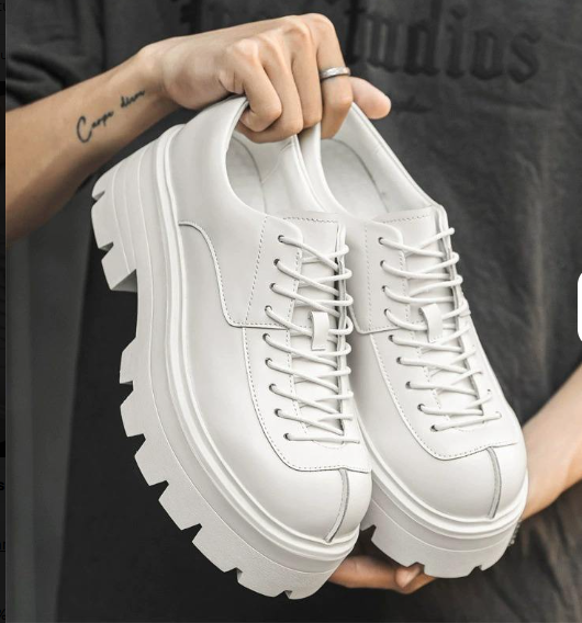 White Color Good Looking Fashion Casual Height Increasing Walking Lace up Classic Durable Thick Sole Men Chunky Shoes