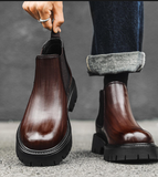 Men's Classic Premium Black PU Leather Slip-On Chelsea Boots with Thick Outsole