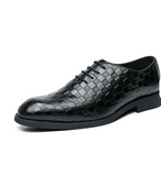 Lace up Checkerboard Pattern Pointed Toe Dress Shoes Durable Fashion Wholecut PU Leather Oxfords Shoes
