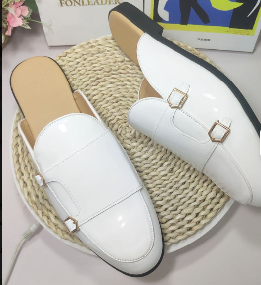 Large Size 46 47 Fashion Slip on White Loafers Men Patent Leather Slippers Backless Mules Men Half Shoes