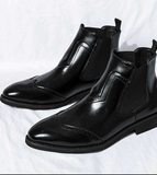Pointed Toe Size 38-46 Brogue Dress Shoes Coffee Color Durable Fashion Ankle Boots for Men