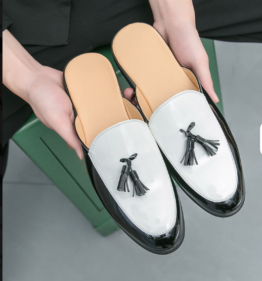 Men Half Loafers Slippers Comfortable Summer Casual Slip on Patent Leather Backless Mules Dress Shoes