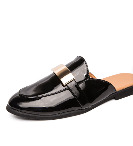Patent Leather Half Shoes Backless Fashion Summer Slippers Comfortable Summer Men Casual Shoes