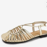 Gold Metallic Caged Flat Sandals for Women Closed Toe Strappy Slingback Summer Shoes with Buckle Ankle Strap