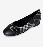 Classic Women Plaid Mary Jane Flats Round Toe Double Buckle Strap Shoes Vintage Checked Fabric Lady Ballet Flat Pumps