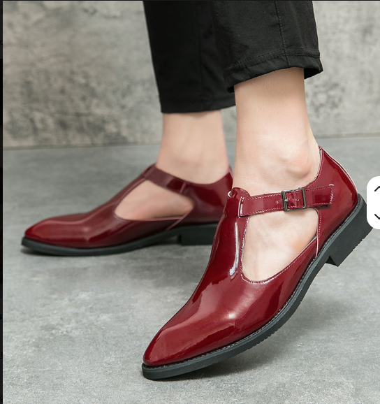 Buckle Strap Breathable Pointed Toe Red Black Formal Dress Shoes Summer Casual Handmade Sandals for Men
