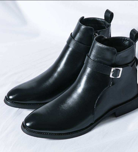 Size 38-47 Casual Dress Shoes Durable Buckle Strap Wedding Party Black Ankle Boots for Men