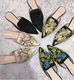 34-43 Retro Style Embroidery Female Shoes Outdoor Casual Pointed Toe Trendy Flat Women's Sandals