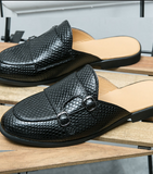 Size 38-47 Closed Toe Men Mules PU Leather Monk Strap Design Backless Half Loafers Men Home Slippers
