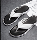 Spring Anti Slippery Style Real Cowhide Material Full Grain Leather Men Summer Beach Casual Slipper Flip-Flops Outdoor