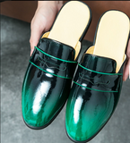 Green Color Penny Loafers Casual Mules Comfortable Durable Patent Leather Home Slippers Men Half Loafer Shoes