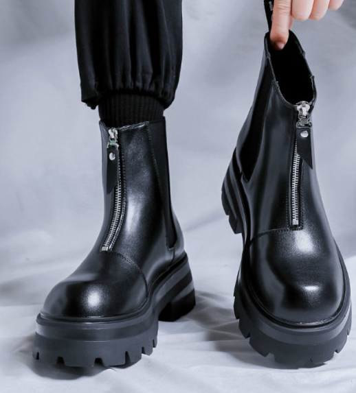 Classic Italian Design Hot Selling Comfortable Zip Closure Height Increasing Men Microfiber Leather Ankle Boots