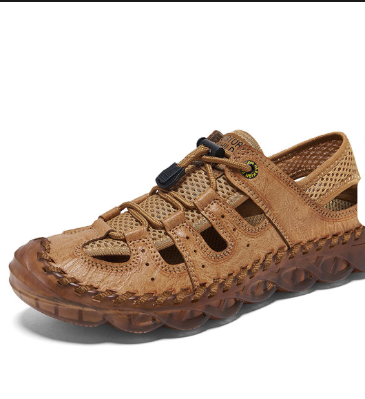 Genuine Leather+Mesh Breathable Fashion Casual Shoes Hard Wearing Close Toe Men Summer Sandals