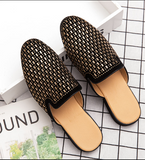 Golden Color Fashion Good Looking Men Mules Casual Shoes Low Heels Rhinestone Upper Men Half Shoes