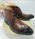 Pointy Toe Fashion Design Plaid Upper Comfortable Durable Wedding Shoes Men Ankle Boots